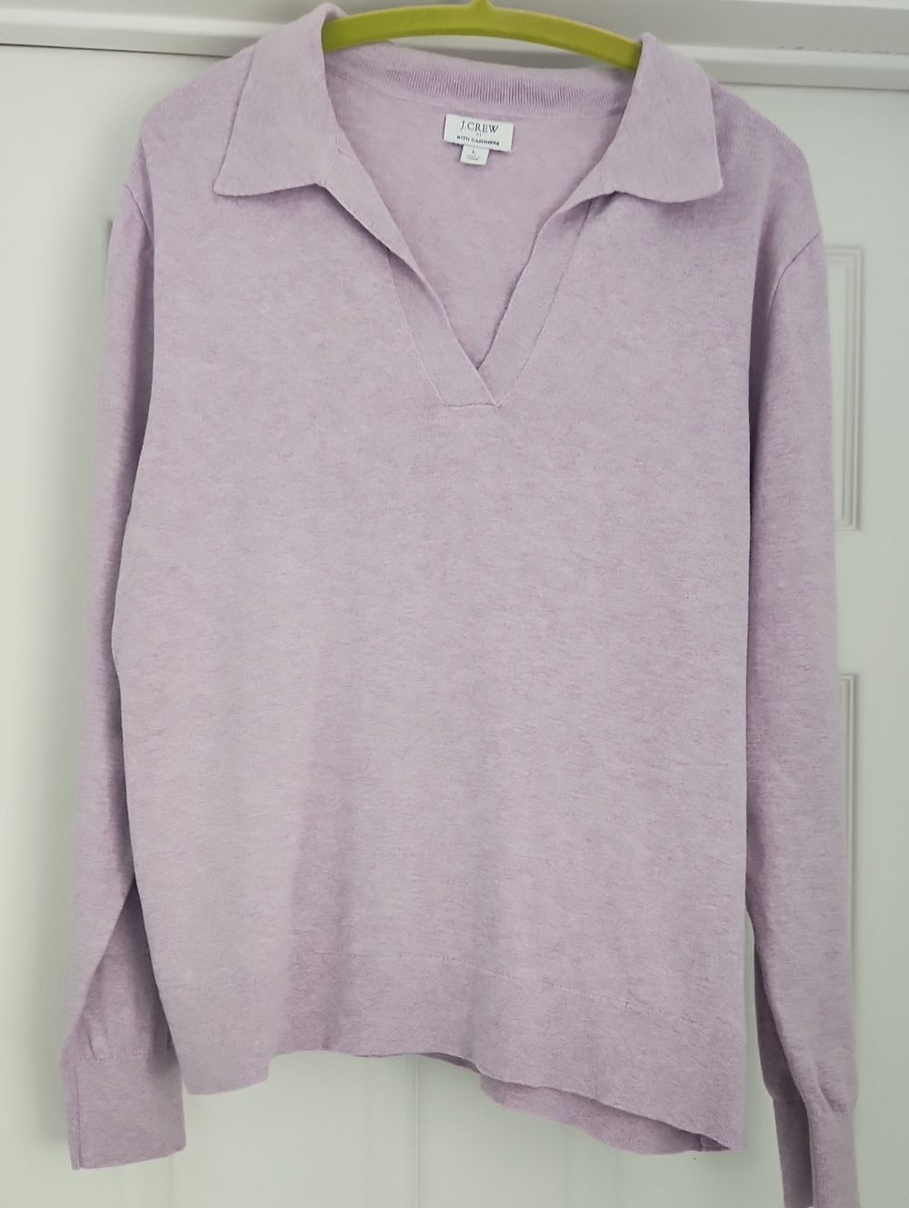 J. Crew Collared V-Neck Cotton/Cashmere Blend Sweater In Lavender, L